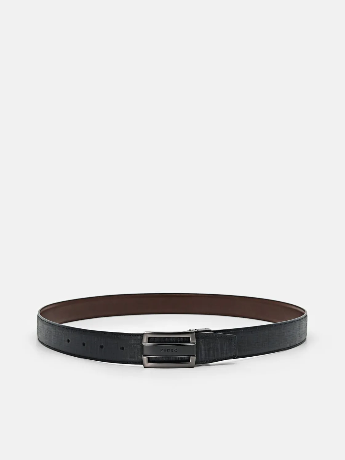 Grid Leather Reversible Tang Belt - Black