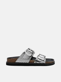 Helix Metallic Leather Sandals - Silver