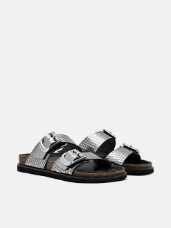 Helix Metallic Leather Sandals - Silver