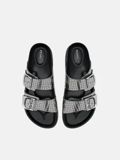 Helix Metallic Leather Sandals - Silver