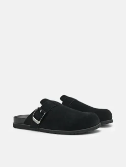 Helix Suede Mules - Black