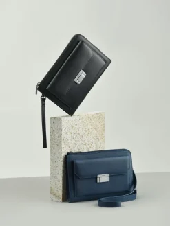 Henry Leather Clutch Bag - Navy