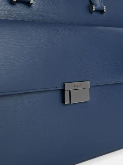 Henry Textured Leather Briefcase - Navy
