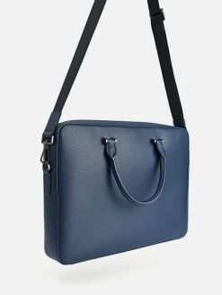 Henry Textured Leather Briefcase - Navy