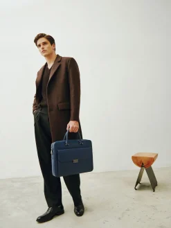 Henry Textured Leather Briefcase - Navy