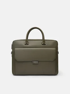 Henry Textured Leather Briefcase - Military Green