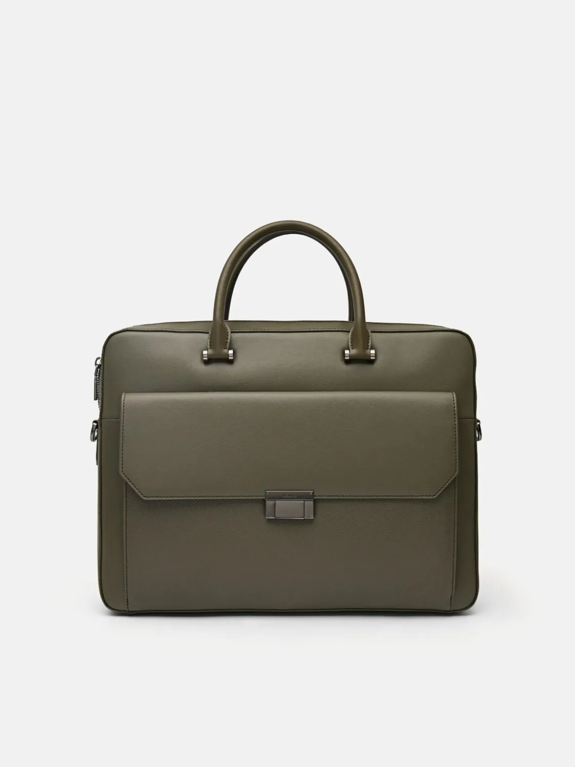 Henry Textured Leather Briefcase - Military Green
