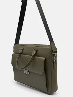 Henry Textured Leather Briefcase - Military Green