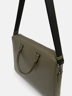 Henry Textured Leather Briefcase - Military Green