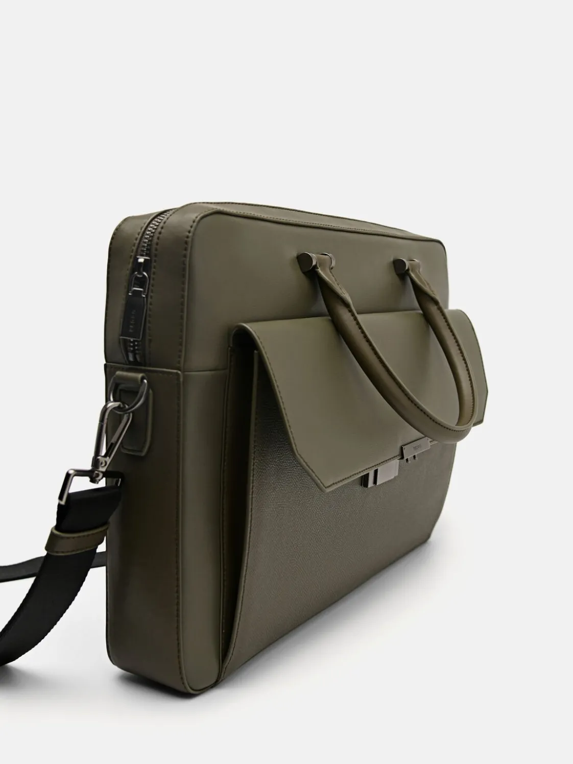 Henry Textured Leather Briefcase - Military Green