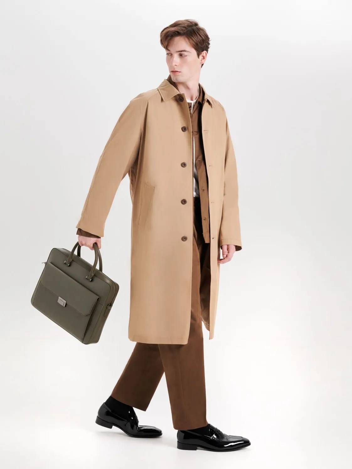 Henry Textured Leather Briefcase - Military Green