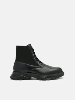 Hybrix Leather Lace-Up Boots - Black