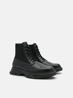 Hybrix Leather Lace-Up Boots - Black