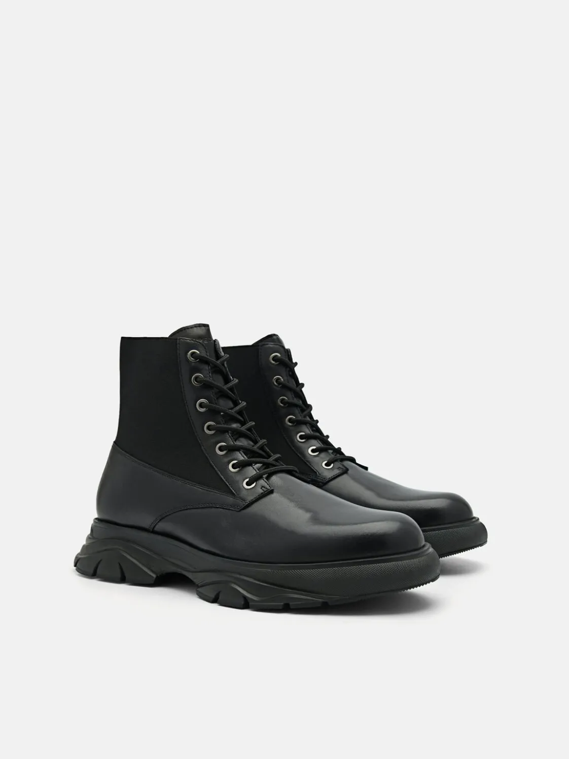 Hybrix Leather Lace-Up Boots - Black