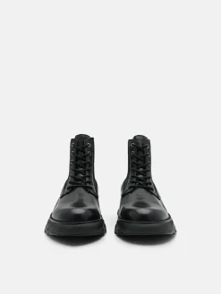 Hybrix Leather Lace-Up Boots - Black