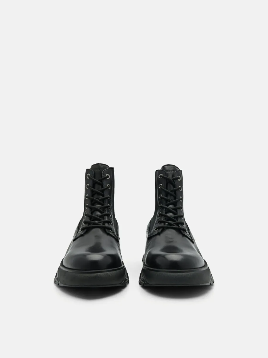 Hybrix Leather Lace-Up Boots - Black