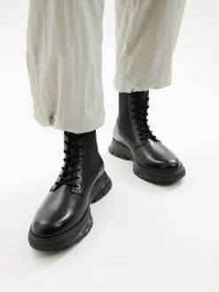 Hybrix Leather Lace-Up Boots - Black