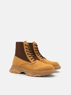 Hybrix Leather Lace-Up Boots - Sand