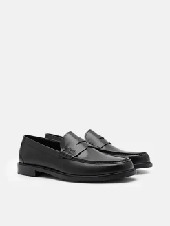 Keith Leather Penny Loafers - Black