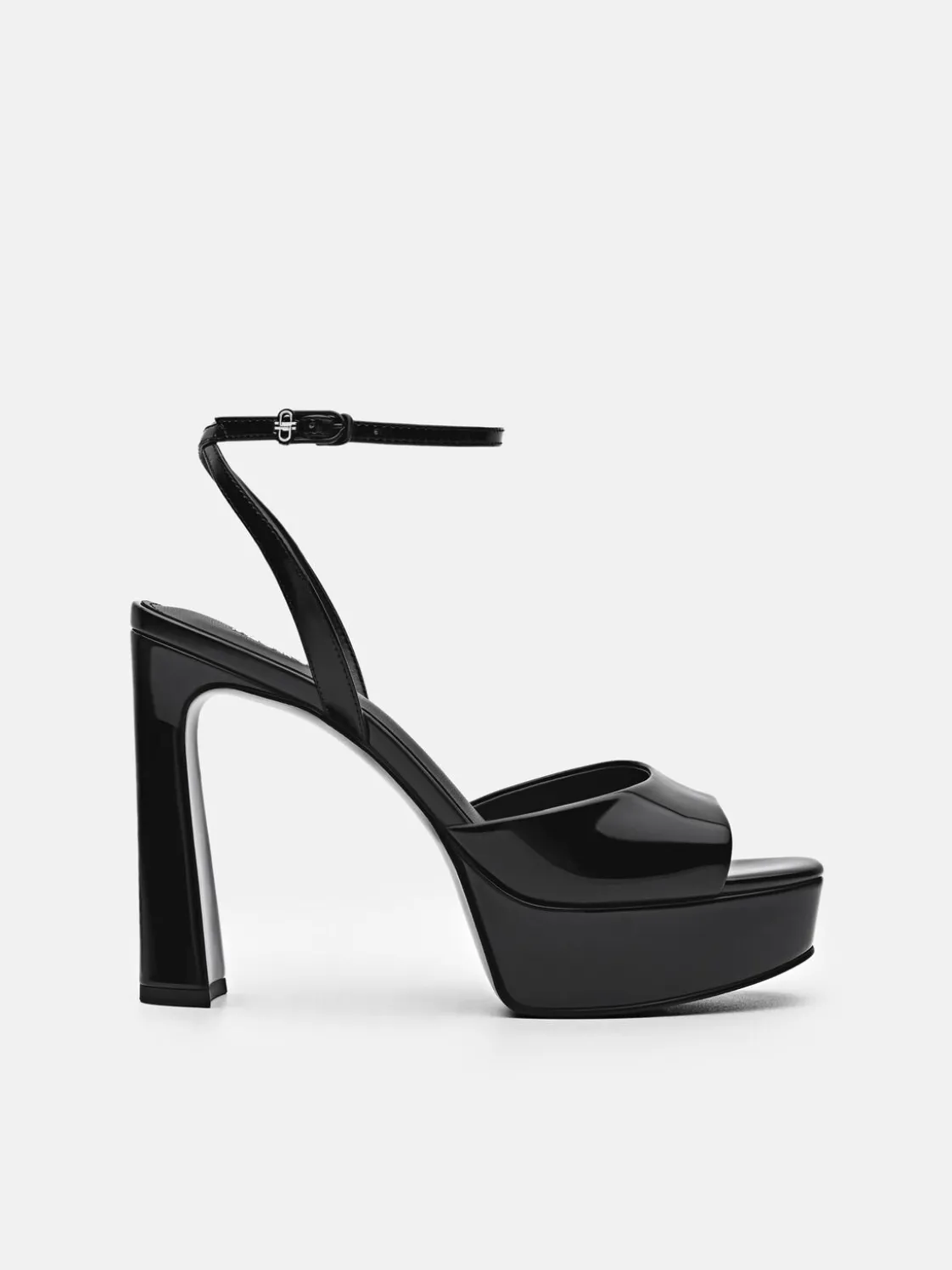 Leather Ankle Strap Heel Sandals - Black