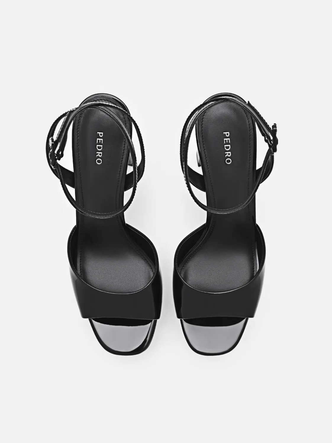 Leather Ankle Strap Heel Sandals - Black