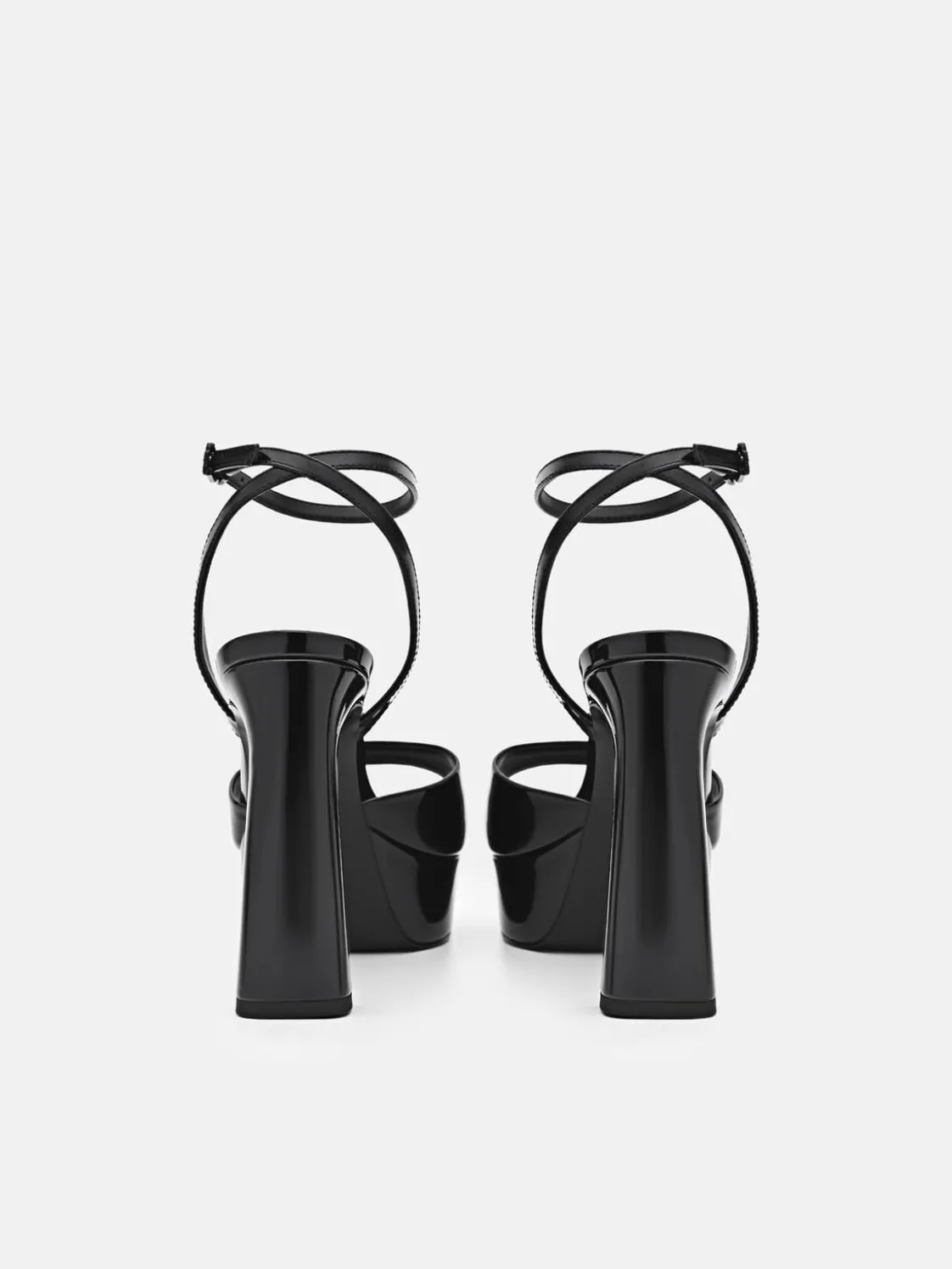 Leather Ankle Strap Heel Sandals - Black