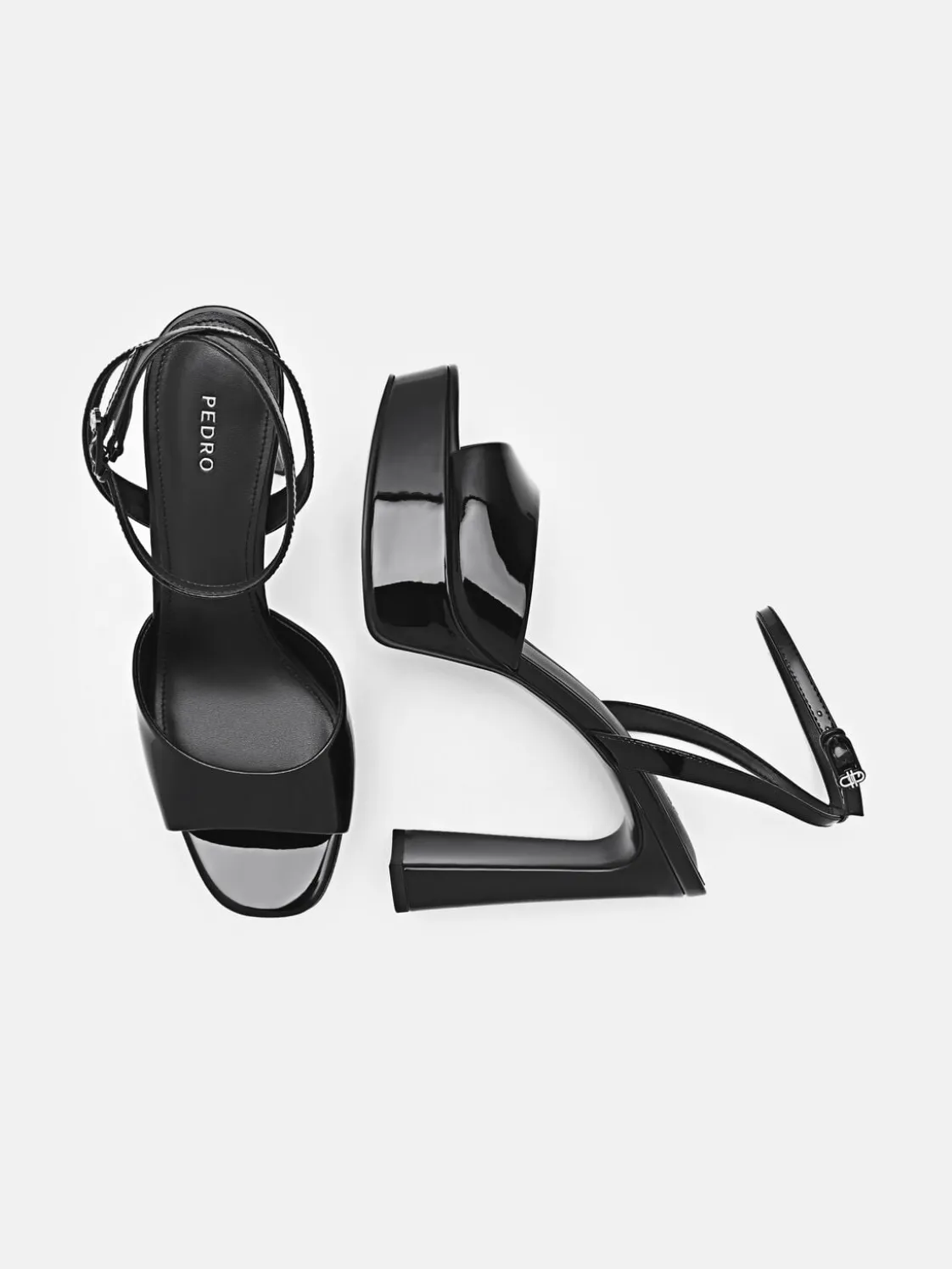 Leather Ankle Strap Heel Sandals - Black