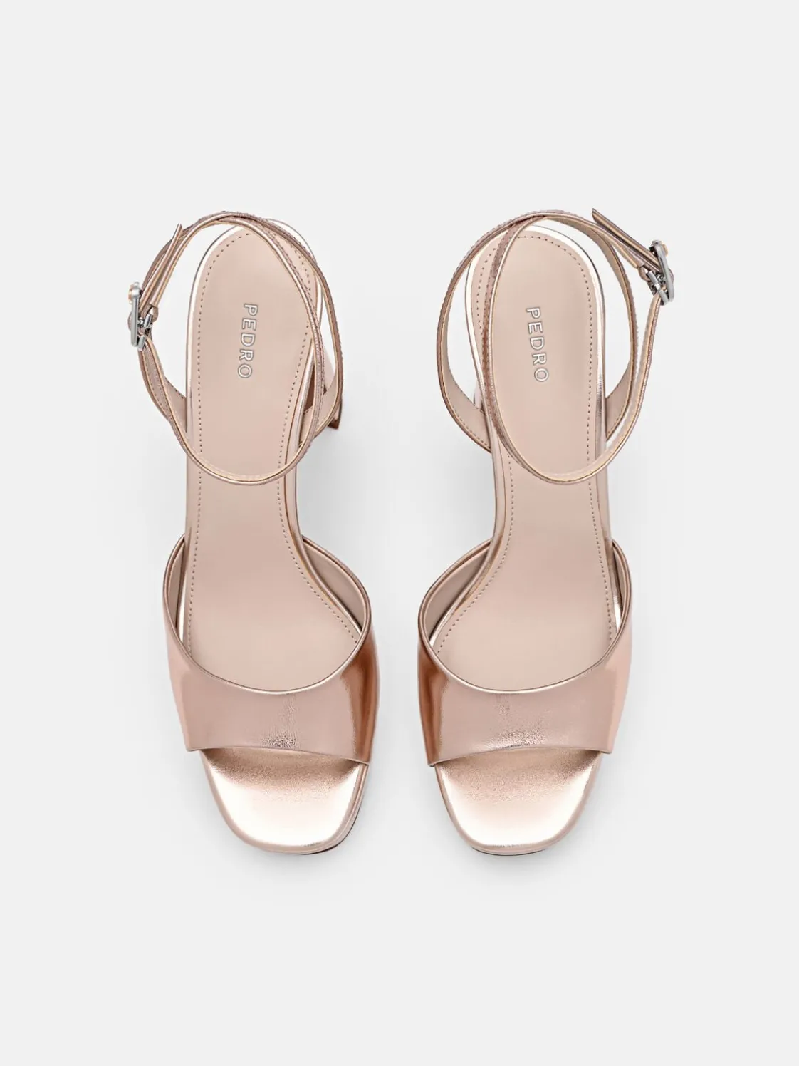 Leather Ankle Strap Heel Sandals - Rose Gold