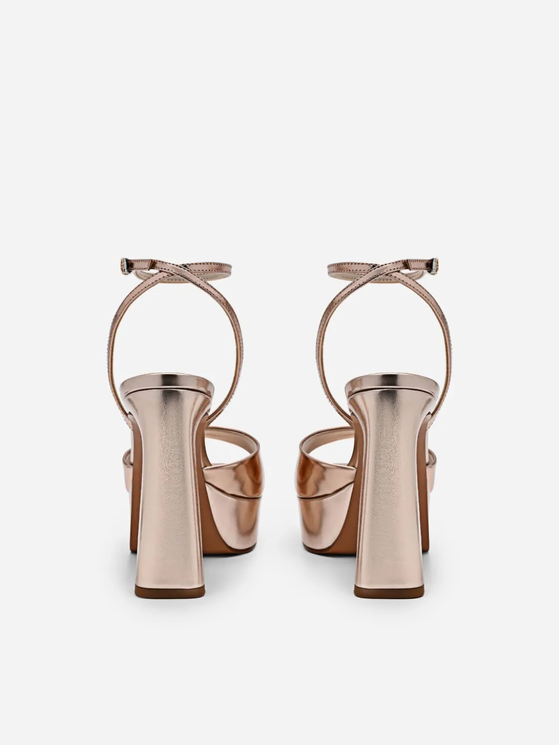 Leather Ankle Strap Heel Sandals - Rose Gold