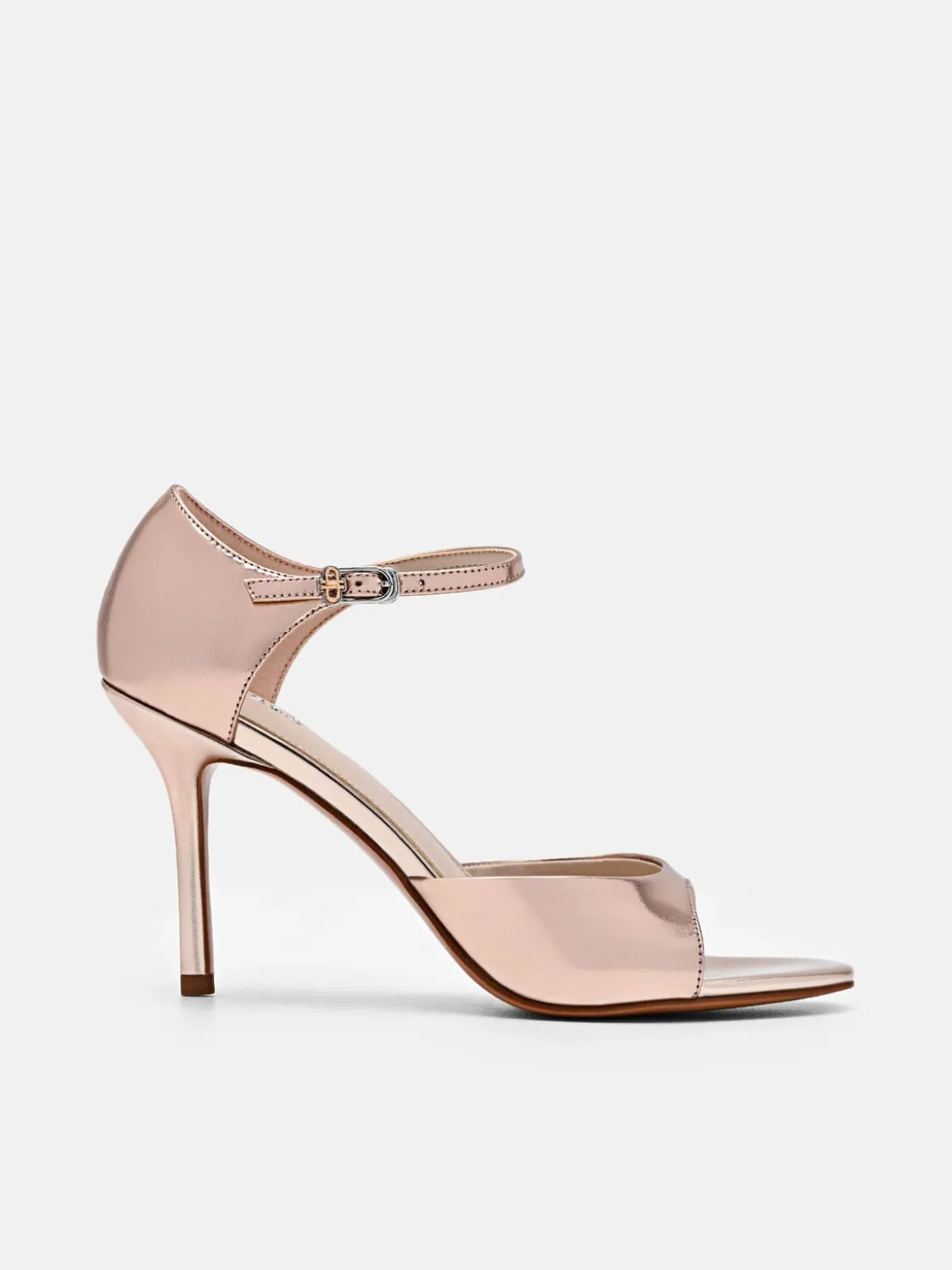 Leather Ankle Strap Stilletto Heel Sandals - Rose Gold