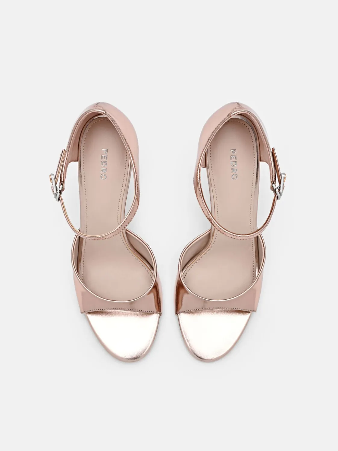 Leather Ankle Strap Stilletto Heel Sandals - Rose Gold