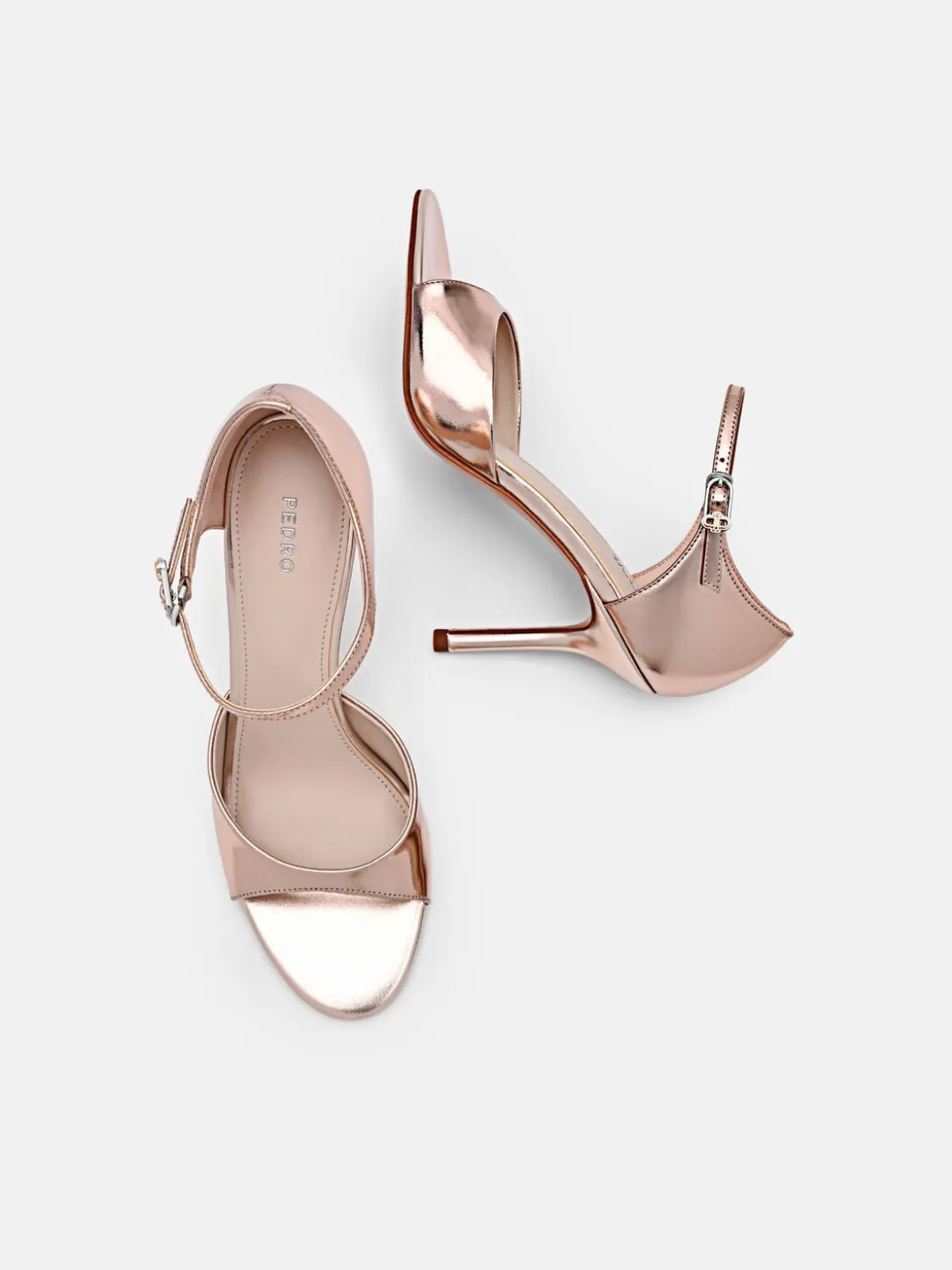 Leather Ankle Strap Stilletto Heel Sandals - Rose Gold
