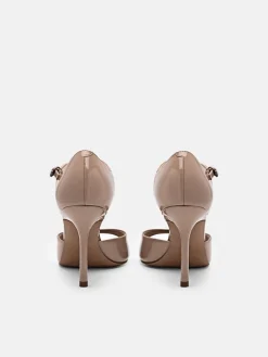 Leather Ankle Strap Stilletto Heel Sandals - Nude