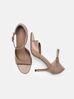 Leather Ankle Strap Stilletto Heel Sandals - Nude