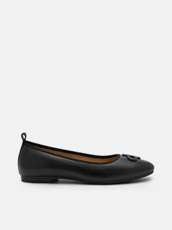 Leather Ballerina Flats - Black