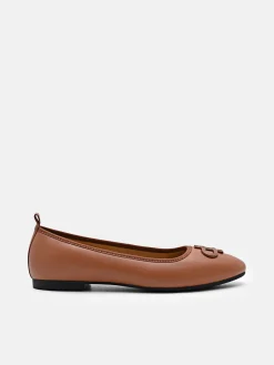 Leather Ballerina Flats - Cognac