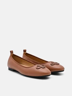Leather Ballerina Flats - Cognac