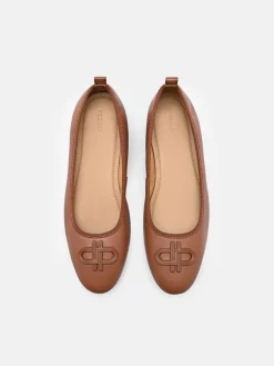 Leather Ballerina Flats - Cognac