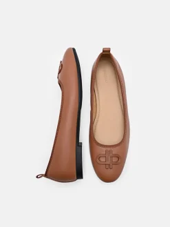 Leather Ballerina Flats - Cognac