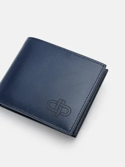 Leather Bi-Fold Flip Wallet - Navy