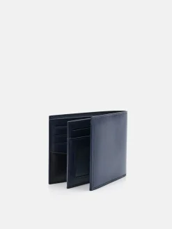 Leather Bi-Fold Flip Wallet - Navy