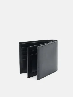 Leather Bi-Fold Flip Wallet - Black