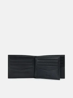 Leather Bi-Fold Flip Wallet - Black