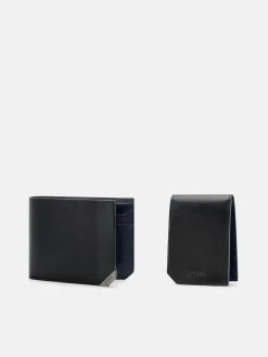 Leather Bi-Fold Wallet with Insert - Black