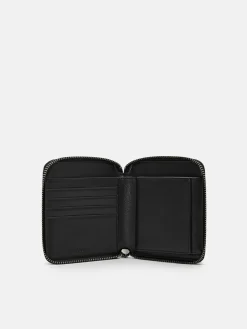 Leather Bi-Fold Zipper Wallet - Black