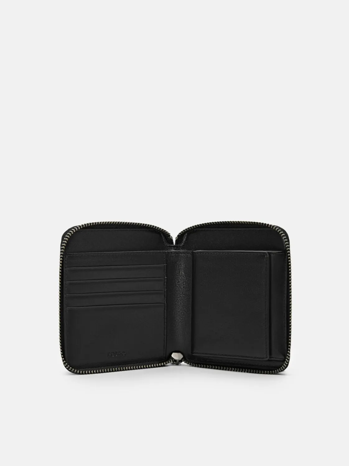 Leather Bi-Fold Zipper Wallet - Black