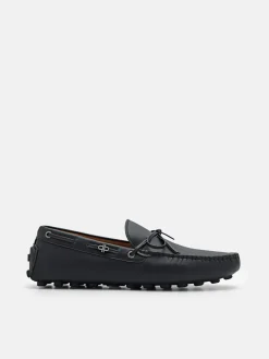 Leather Bow Driving Shoes - Black
