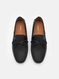 Leather Bow Driving Shoes - Black