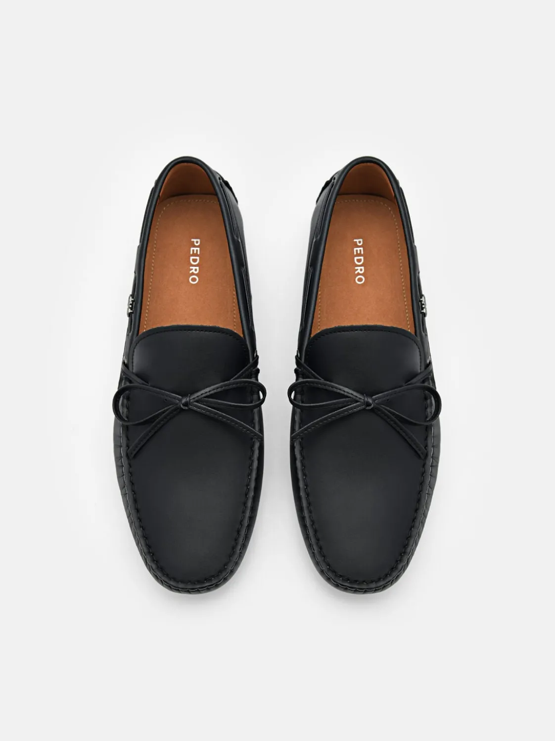 Leather Bow Driving Shoes - Black