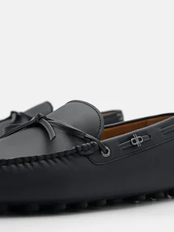Leather Bow Driving Shoes - Black